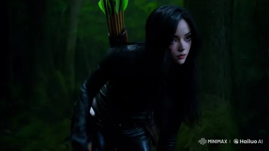 Female Hunter in Dim Forest, Stealth and Survival – AI Generated Video | Hailuo AI
