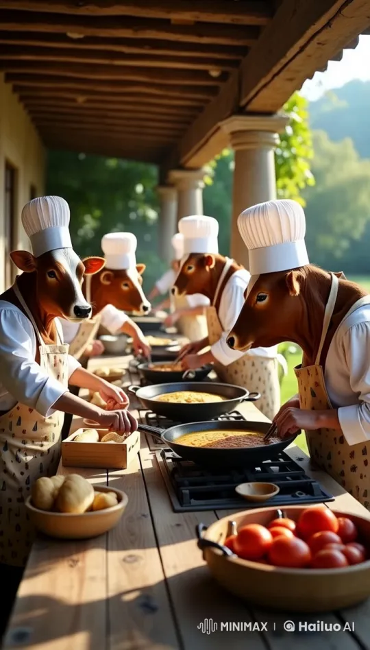 Rustic Outdoor Cooking with Masked Chefs in Serene Setting – AI Generated Video | Hailuo AI