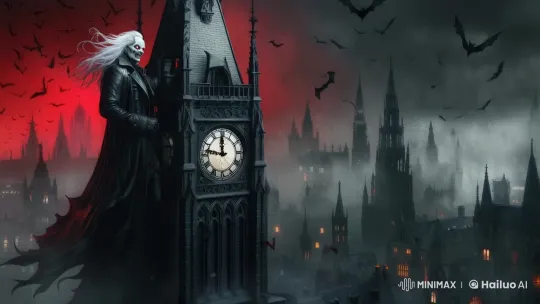 Gothic Overlord Dominates Stormy Cityscape – AI Generated Video | Hailuo AI