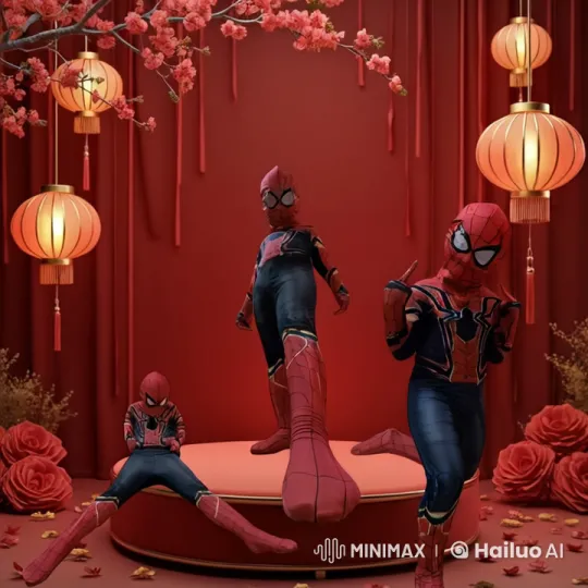 Spider-Man Kids in Festive Chinese Lantern Setting – AI Generated Video | Hailuo AI