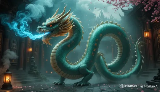 Ancient Temple: Majestic Dragon Guards Sacred Grounds – AI Generated Video | Hailuo AI
