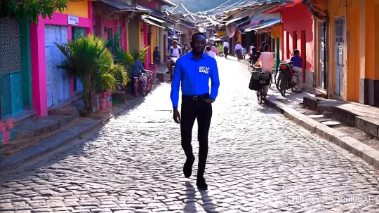 Stylish Man Navigates Bustling Town with Grace – AI Generated Video | Hailuo AI