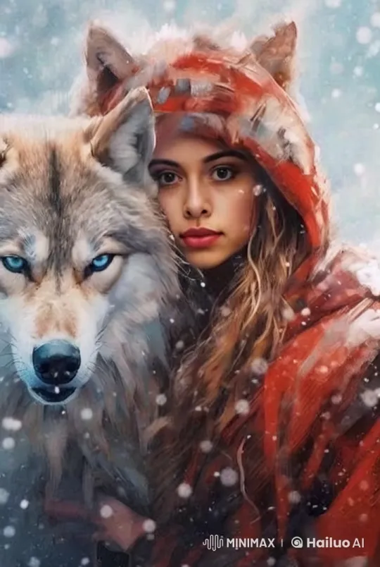 Wolf and Cloaked Figure in Serene Winter Forest – AI Generated Video | Hailuo AI