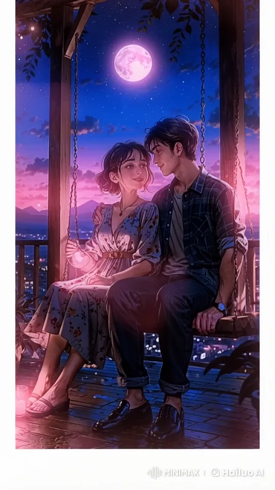 Romantic Couple on Swing Under Starry Night Sky – AI Generated Video | Hailuo AI