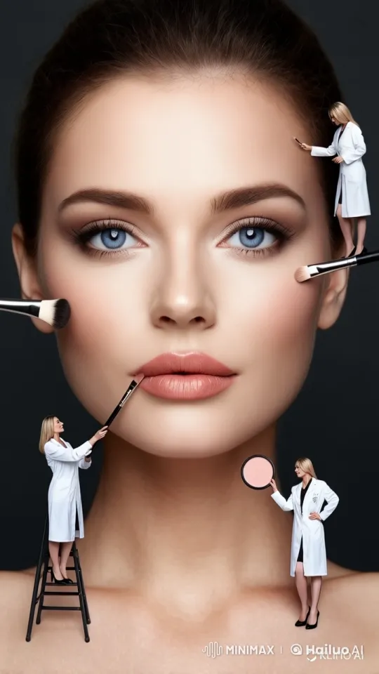 Live2D Animation: Giant Woman's Face with Mini Makeup Artists – AI Generated Video | Hailuo AI