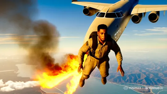 Parachutist Escapes Engulfed Plane in Dramatic Descent – AI Generated Video | Hailuo AI