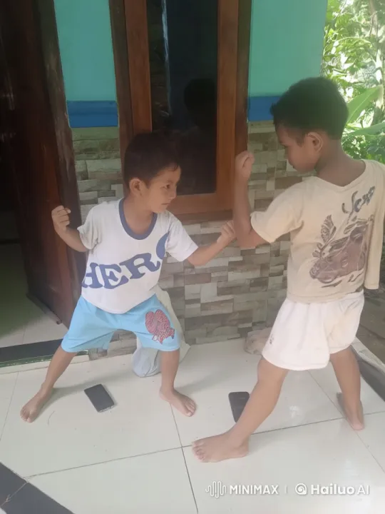 Boys' Energetic Kung Fu Play in Casual Attire – AI Generated Video | Hailuo AI
