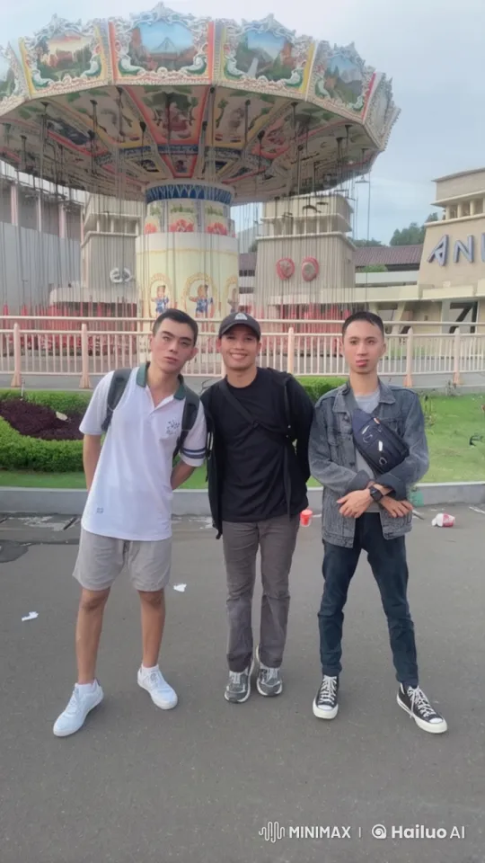 Young Men Perform Kungfu in Colorful Amusement Park Setting – AI Generated Video | Hailuo AI