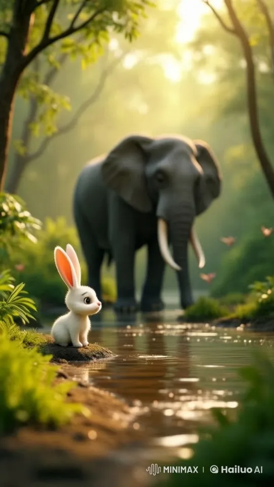 Tiny Rabbit Binny Meets a Gentle Giant Elephant – AI Generated Video | Hailuo AI
