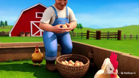 Idyllic Farm Life: Farmer and Chickens in 3D Animation – AI Generated Video | Hailuo AI