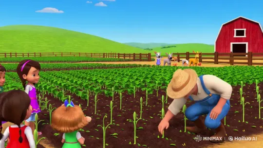 Idyllic Farm Life: Farmer's Joyful Work and Vibrant Surroundings – AI Generated Video | Hailuo AI