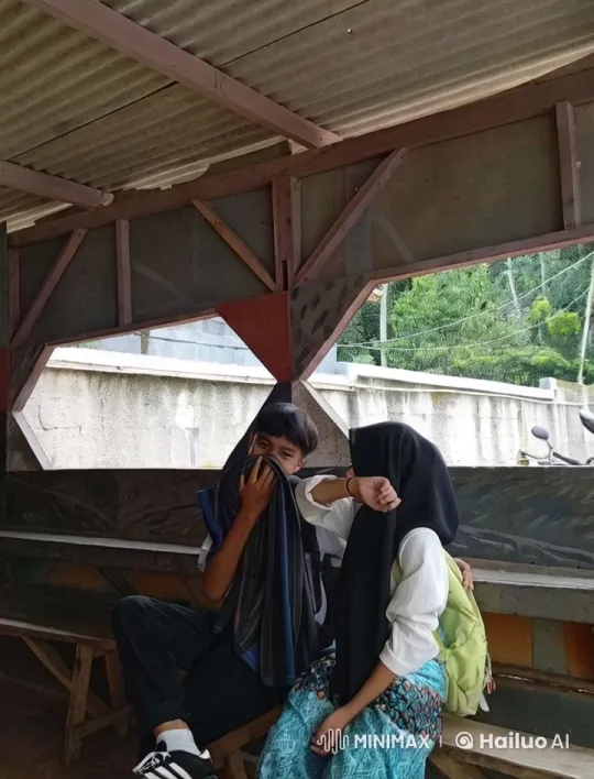 Girl in Hijab Flirts with Boy on Bench – AI Generated Video | Hailuo AI