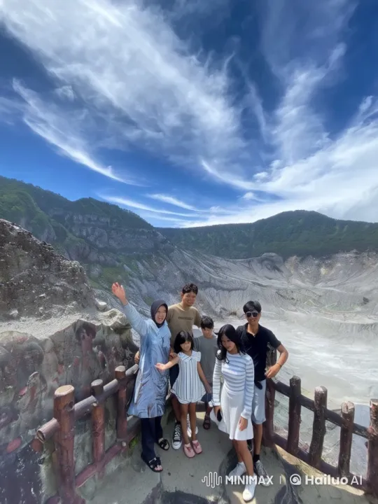 Family Poses at Scenic Volcanic Crater in Live2D Animation – AI Generated Video | Hailuo AI