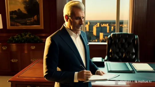 Affluent Boss in Luxurious Office Contemplates Future – AI Generated Video | Hailuo AI