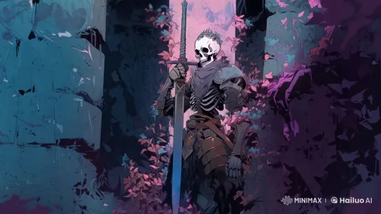 Skeleton Warrior Discovers Magical Sword in Enchanted Ruins – AI Generated Video | Hailuo AI