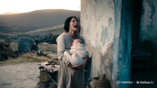 Birth of Twins in Remote Village Captured on Camera – AI Generated Video | Hailuo AI