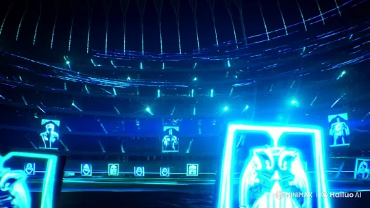 Warrior Unleashes Power in Neon-Lit Battle Arena – AI Generated Video | Hailuo AI