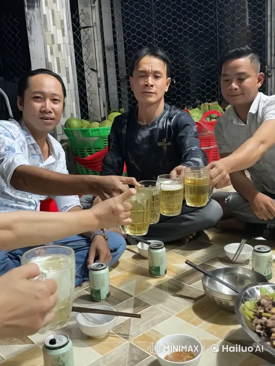 Friends Celebrate with Beer and Impromptu Martial Arts Contest – AI Generated Video | Hailuo AI