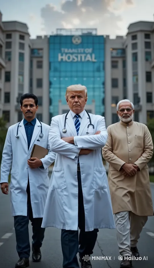 Three Leaders Walk in Sync Down Majestic Avenue – AI Generated Video | Hailuo AI