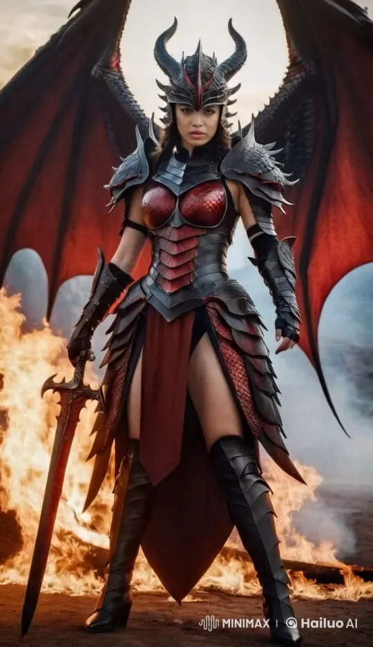 Warrior in Fiery Wings Armor Captured in Slow Orbit – AI Generated Video | Hailuo AI