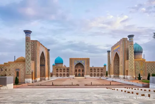 White Rooster Walks Majestically Through Samarkand's Registan Square – AI Generated Video | Hailuo AI