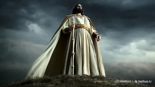 Moses Stands Resolute Amid Storm's Divine Light – AI Generated Video | Hailuo AI