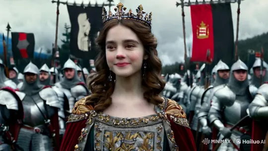 Queen Evangeline Frostheart Amidst Her Knights – AI Generated Video | Hailuo AI