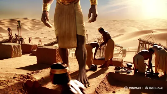Ancient Egyptian Giants Assist Pyramid Construction – AI Generated Video | Hailuo AI