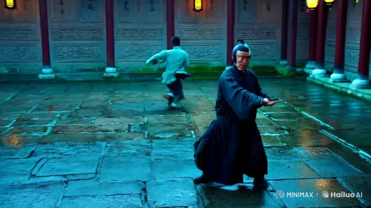 Ancient Courtyard Kung Fu Duel Captured in Aesthetic Cinematic Style – AI Generated Video | Hailuo AI