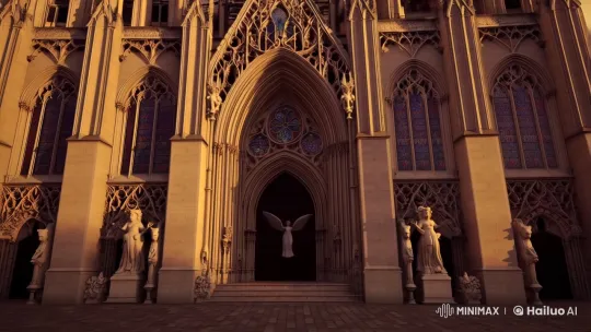 Gothic Church Scene: Angels Ascend in Twilight Awe – AI Generated Video | Hailuo AI