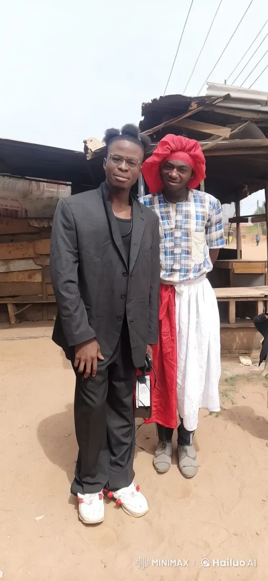 Two Contrasting Men Stand Side by Side in Rustic Setting – AI Generated Video | Hailuo AI