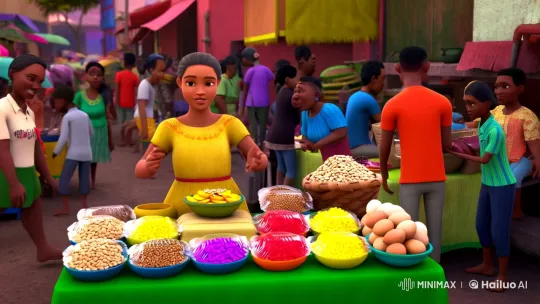 Vibrant Market Stall: A Day in the Life – AI Generated Video | Hailuo AI