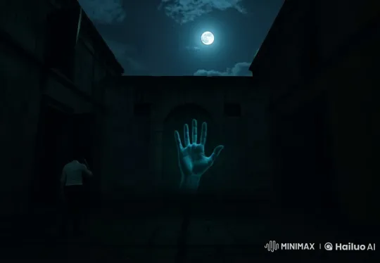 Eerie Moonlit Courtyard with Supernatural Projections – AI Generated Video | Hailuo AI