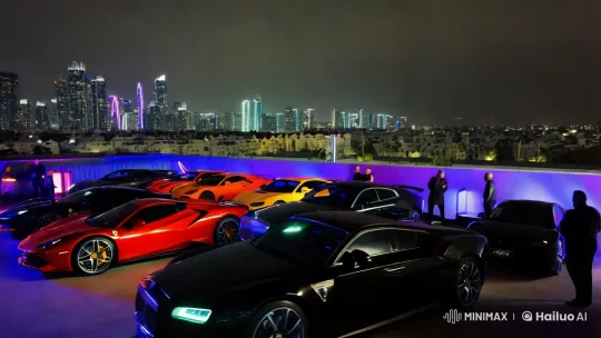 8K Rooftop Luxury Car Gathering Under City Lights – AI Generated Video | Hailuo AI