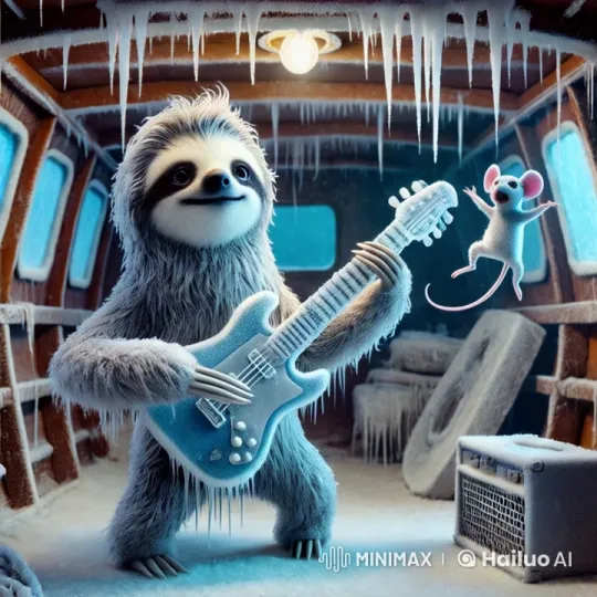 Sloth and Mouse Bring Warmth to Frozen Barge with Music – AI Generated Video | Hailuo AI