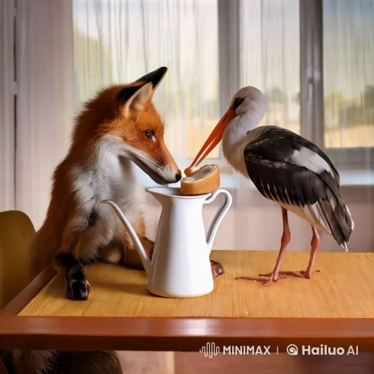 Fox and Stork Share a Cozy Dinner in Live2D – AI Generated Video | Hailuo AI