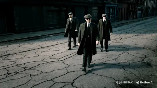 Peaky Blinders-Style Men in Dark City Street Scene – AI Generated Video | Hailuo AI