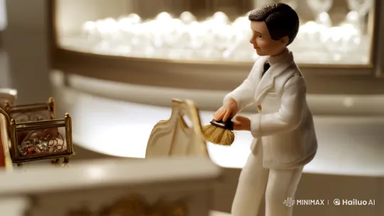 Miniaturized Worker Enacts Serene Cleaning Ritual – AI Generated Video | Hailuo AI
