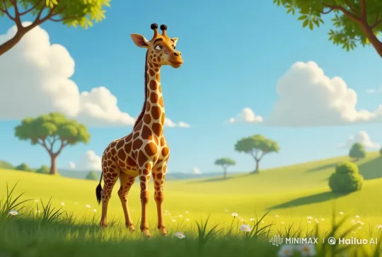 Charming Giraffe in a Serene Meadow Animation – AI Generated Video | Hailuo AI