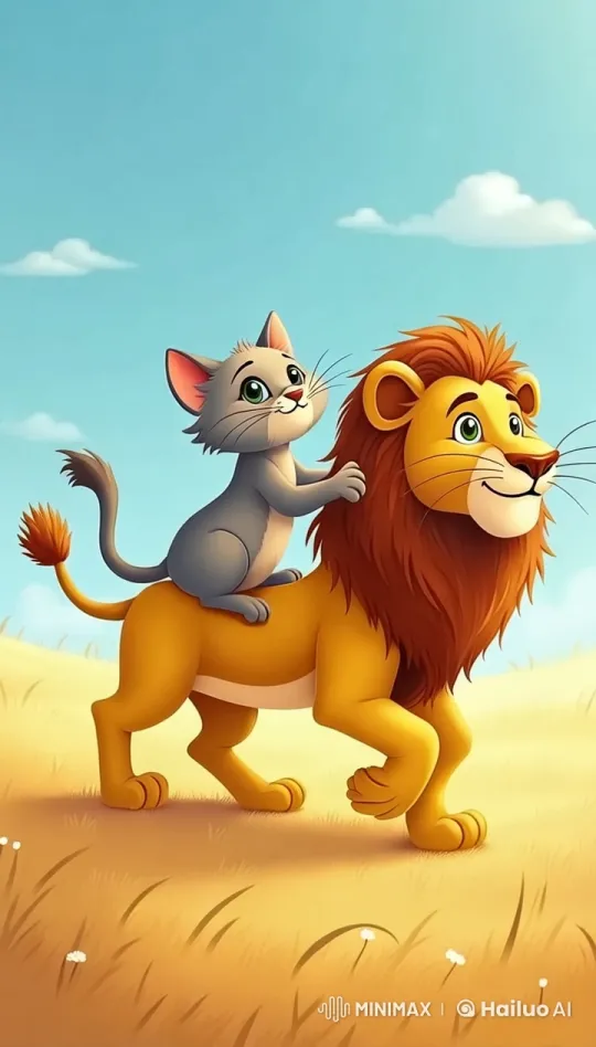 Joyful Journey: Lion and Kitten's Friendship Adventure – AI Generated Video | Hailuo AI
