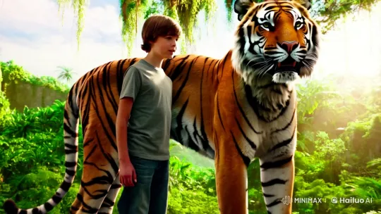 Mystical Bond: Tiger and Boy in Jungle Harmony – AI Generated Video | Hailuo AI