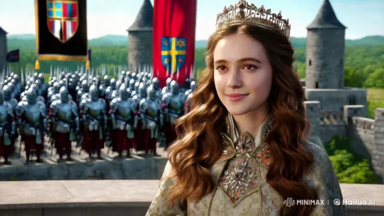 Queen Evangeline Frostheart Overlooks Her Majestic Kingdom – AI Generated Video | Hailuo AI
