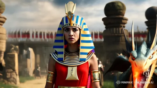 Egyptian Queen Commands Dragon, Epic Battle Scene – AI Generated Video | Hailuo AI