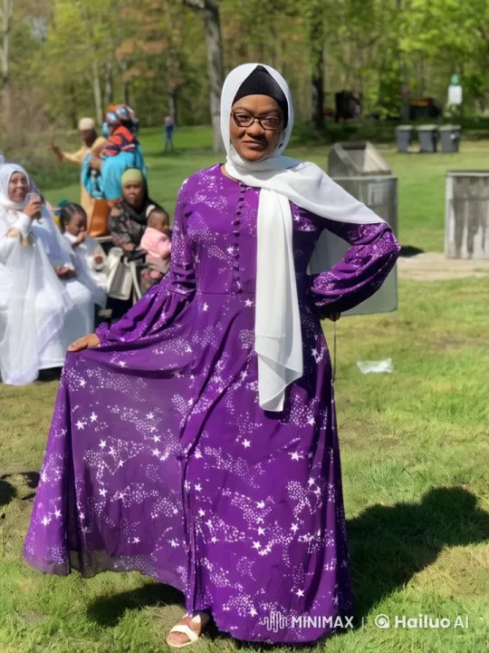 Woman in Starry Purple Dress Turns Gracefully in Park – AI Generated Video | Hailuo AI