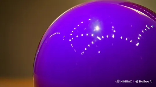 Vivid Purple Ball on Wooden Table with Dynamic Camera Work – AI Generated Video | Hailuo AI