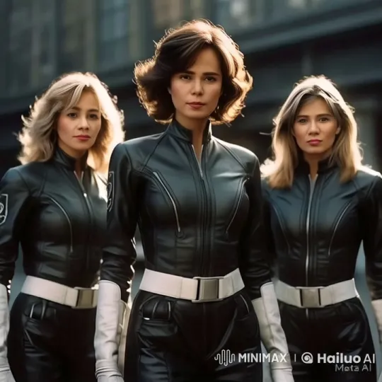 Three Women in Leather Prepare for Dynamic Fight – AI Generated Video | Hailuo AI