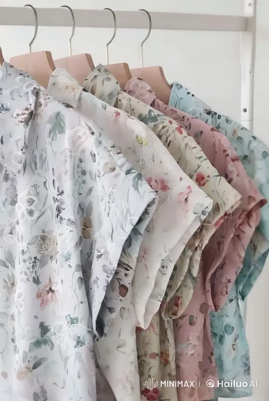 Gentle Breeze Display of Floral Blouses – AI Generated Video | Hailuo AI