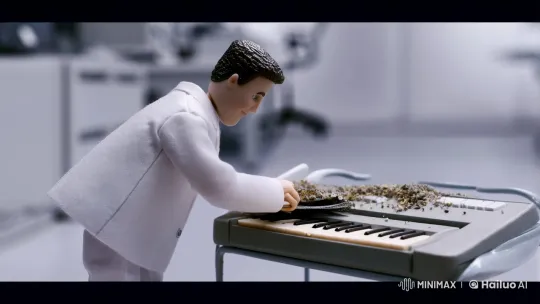 Miniaturized Worker Meticulously Cleans Keyboard – AI Generated Video | Hailuo AI