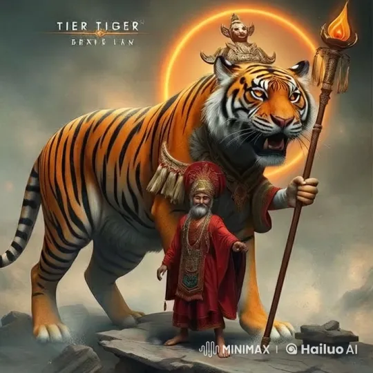 Regal Tiger Approaches Figure in Mystical Setting – AI Generated Video | Hailuo AI