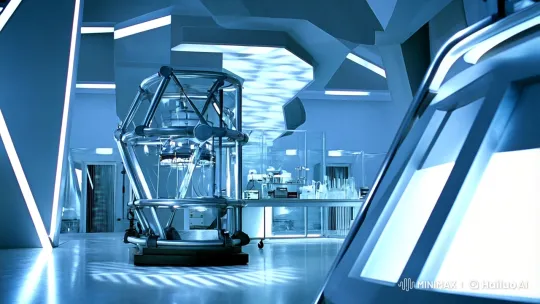 Futuristic Lab Scene with Schwarzenegger in Cinematic Opening – AI Generated Video | Hailuo AI